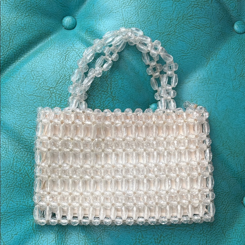 Vintage Hong Kong handmade clear beaded lined small mini bag purse